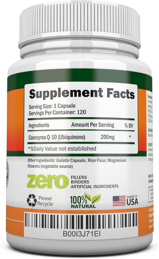 Coq10 200Mg (Double Strength), 120 Capsules - High Absorption Coenzyme Q10 - Scientifically Proven Extra Strength Coq10 Ubiquinone - 4 Month Supply