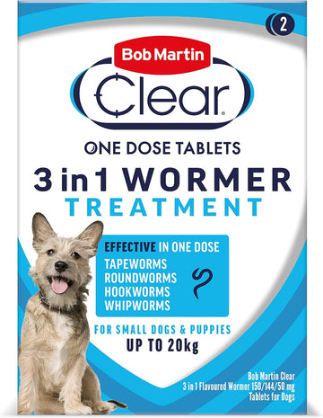 Bob Martin Clear 3-in-1 Wormer for Dogs (2 Tablets) - For Small Dogs and Puppies up to 20kg, Clinically Proven Treatment?A0277