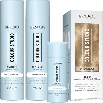 Clairol Colour Studio Permanent Colour Cream Hair Dye Long-Lasting Rich Tones 100% Grey Coverage Hair Colouring Kit 3-Step Hair Colour Routine 9/1 Pearl Blonde