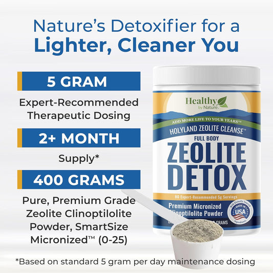 Holyland Zeolite Cleanse - Zeolite Detox Powder (7.05Oz 200 Gram) - Clinoptilolite Natural Activated - Micronized 0-25 - Full Body Detox For Women, Men - Supports Energy, Focus, Immunity, Gut Health