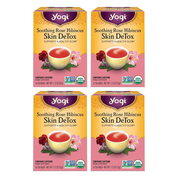 Yogi Tea Soothing Rose Hibiscus Skin Detox Tea - 16 Tea Bags Per Pack (4 Packs) - Organic Detox Tea To Support Skin Health - Includes Green Tea Leaf, Rose Petal, Honeybush Leaf, Hibiscus & More