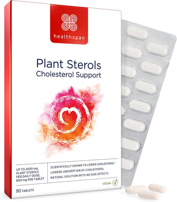 Healthspan Plant Sterols 800mg | Proven to Maintain & Lower Cholesterol Levels | Blocks Absorption of Dietary Cholesterol | Reduce The Risk of Coronary Heart Disease | Vegan (90 Tablets)