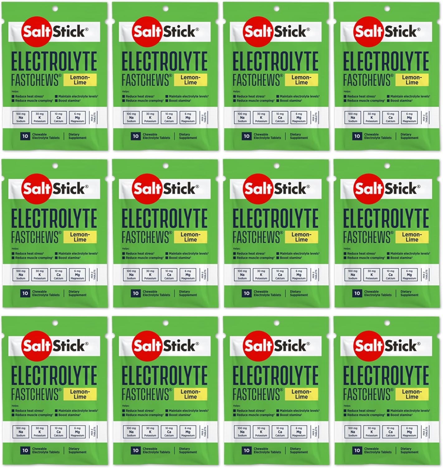 Saltstick Electrolyte Fastchews Chewable Tablets, Lemon Lime, 120 Count, 12 Packets Of 10 Tablets Each