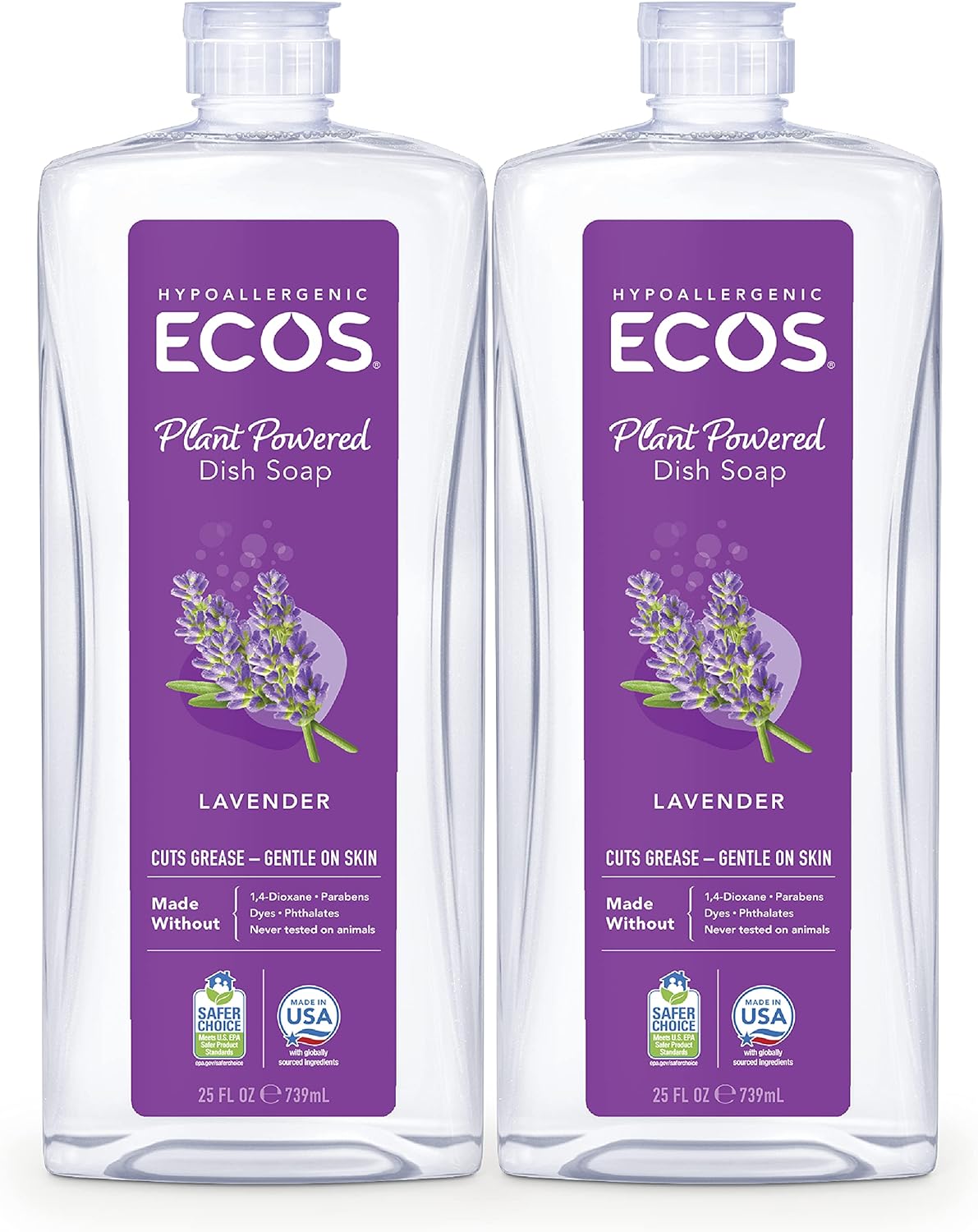 ECOS® Hypoallergenic Dish Soap, Natural Lavender, 25 Fl Oz (Pack of 2)