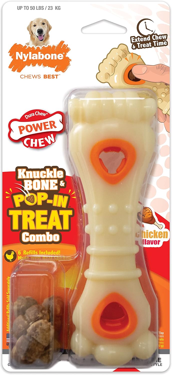 Nylabone Power Chew Souper Bone Pop-In Treat Toy With Treat Refills, Treat Dispensing Toys For Dogs, Durable Treat Pouch, Chicken Flavor, Large/Giant - Up To 50 Lbs. (1 Count)