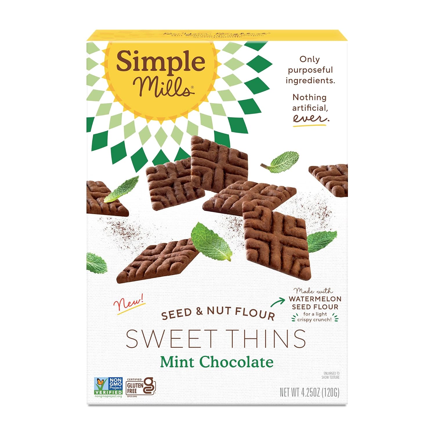 Simple Mills Sweet Thins Cookies, Seed and Nut Flour, Mint Chocolate - Gluten Free, Paleo Friendly, Healthy Snacks, 4.25 Ounce (Pack of 1)