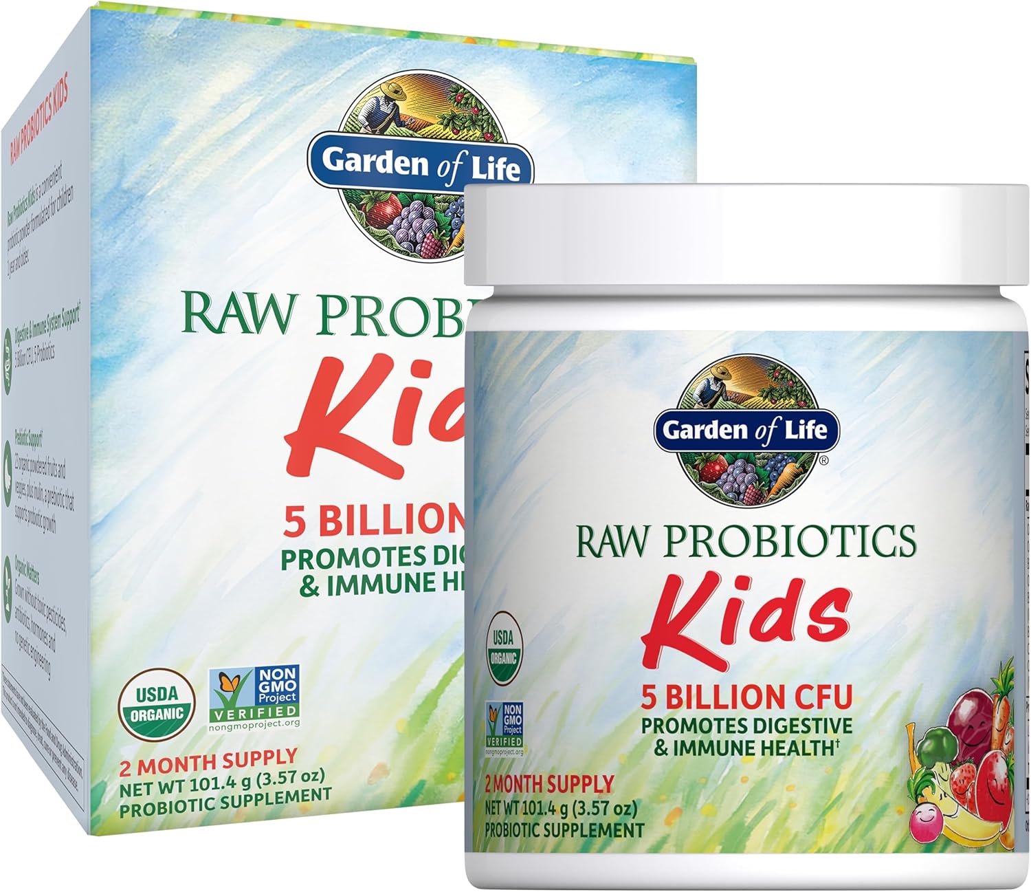 Garden Of Life | Raw Probiotics Kids | 5 Billion Cfu Promotes Digestive & Immune Health* | Mild Banana Taste | 3.57 Oz Powder