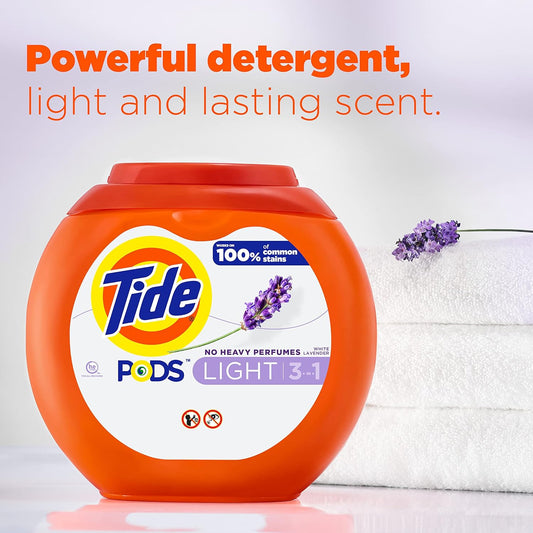 Tide Pods Light Laundry Detergent Pacs, 57 Count, White Lavender Scent, Powerful Clean With A Light And Lasting Scent