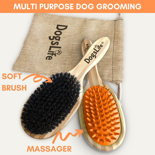 Bamboo Dog Brush with Silicone Massager for Dog Grooming | Massaging & Bathing | Free Reusable Eco-friendly Bag | Proven Double Sided Pet Brush Perfect For Long, Medium & Short Haired Dogs.…
