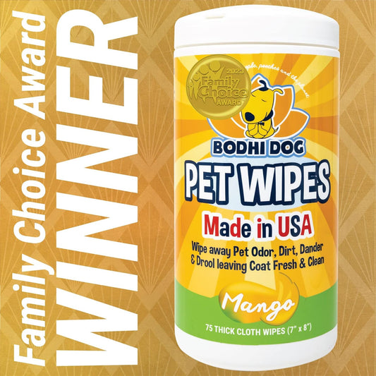 Bodhi Dog Pet Wipes | Wipes for Dog Grooming | Wipe Away Pet Odors & Deodorizes Coat | No Parabens or SLS | Large Wet & Thick Pet Wipes | Best for Cleaning Dogs and Cats (Mango, 75CT)