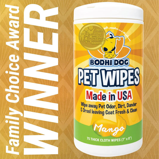 Bodhi Dog Pet Wipes | Wipes For Dog Grooming | Wipe Away Pet Odors & Deodorizes Coat | No Parabens Or Sls | Large Wet & Thick Pet Wipes | Best For Cleaning Dogs And Cats (Mango, 75Ct)