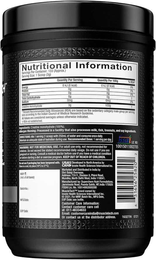 Creatine Monohydrate Powder Muscletech Platinum Pure Micronized Muscle Recovery + Builder For Men & Women Workout Supplements Unflavored (80 Servings)