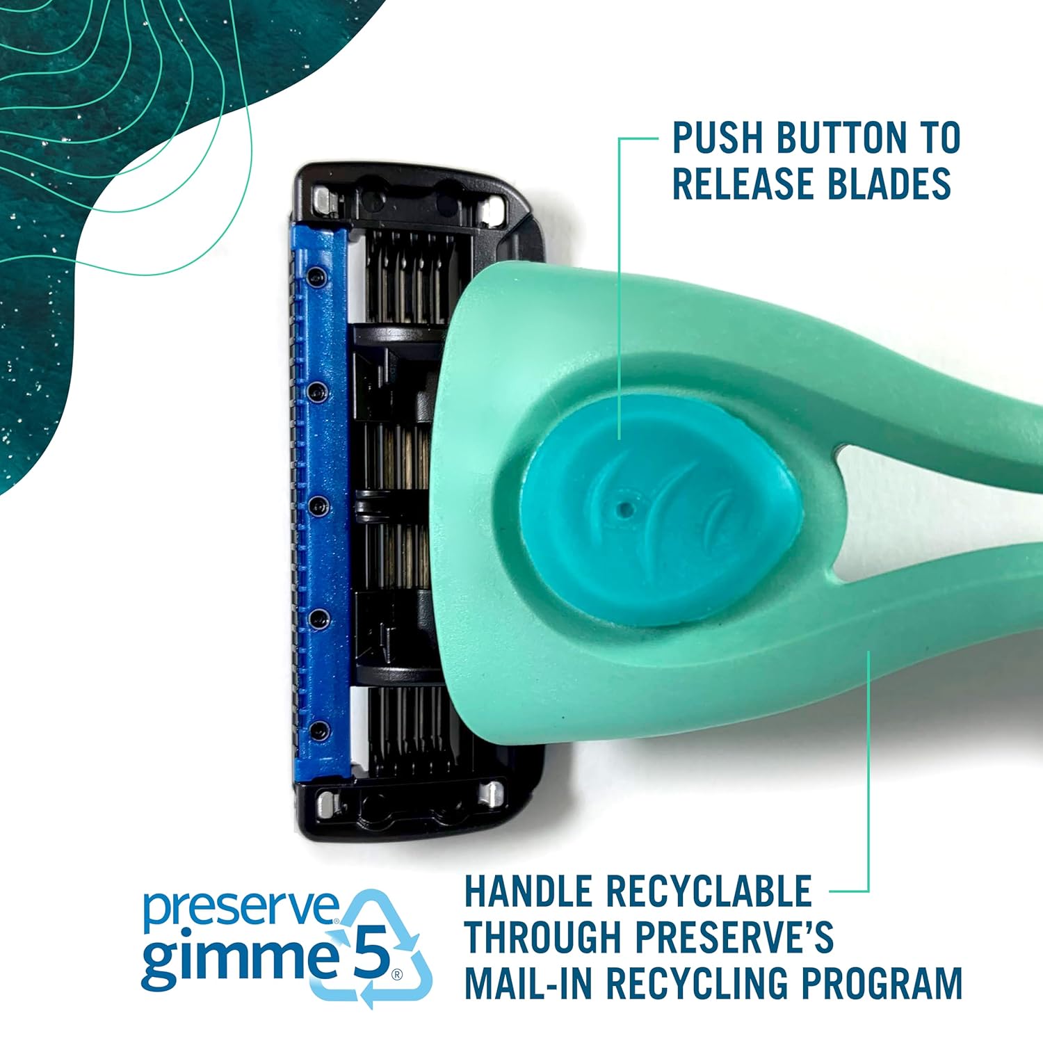 Preserve Popi Shave 5 Razor System Made With Recycled Ocean Plastic And 5-Blade Cartridge, Neptune Green : Beauty & Personal Care
