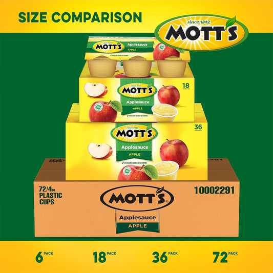 Mott'S Applesauce, 4 Oz Cups, 36 Count, No Artificial Flavors, Good Source Of Vitamin C, Nutritious Option For The Whole Family