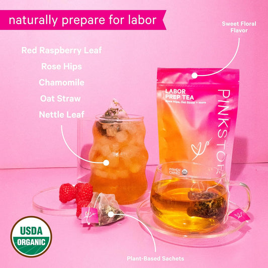 Pink Stork Labor Prep Tea - Organic Pregnancy Tea With Raspberry, Chamomile, Rosehip For Labor And Delivery