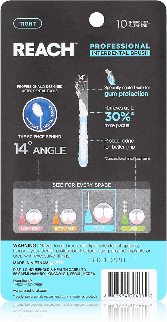 Reach Interdental Brush Tight 1.0mm | Removes up to 30% More Plaque | Special Designed for Gum Protection, PFAS Free | 10 Brushes