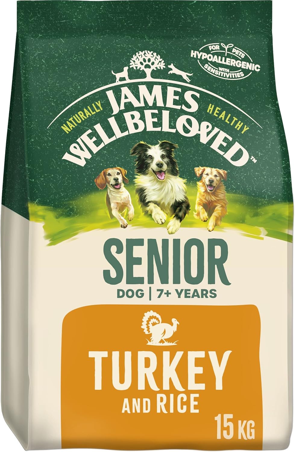 James Wellbeloved Senior Turkey & Rice 15 kg Bag, Hypoallergenic Dry Dog Food?02JTRS1