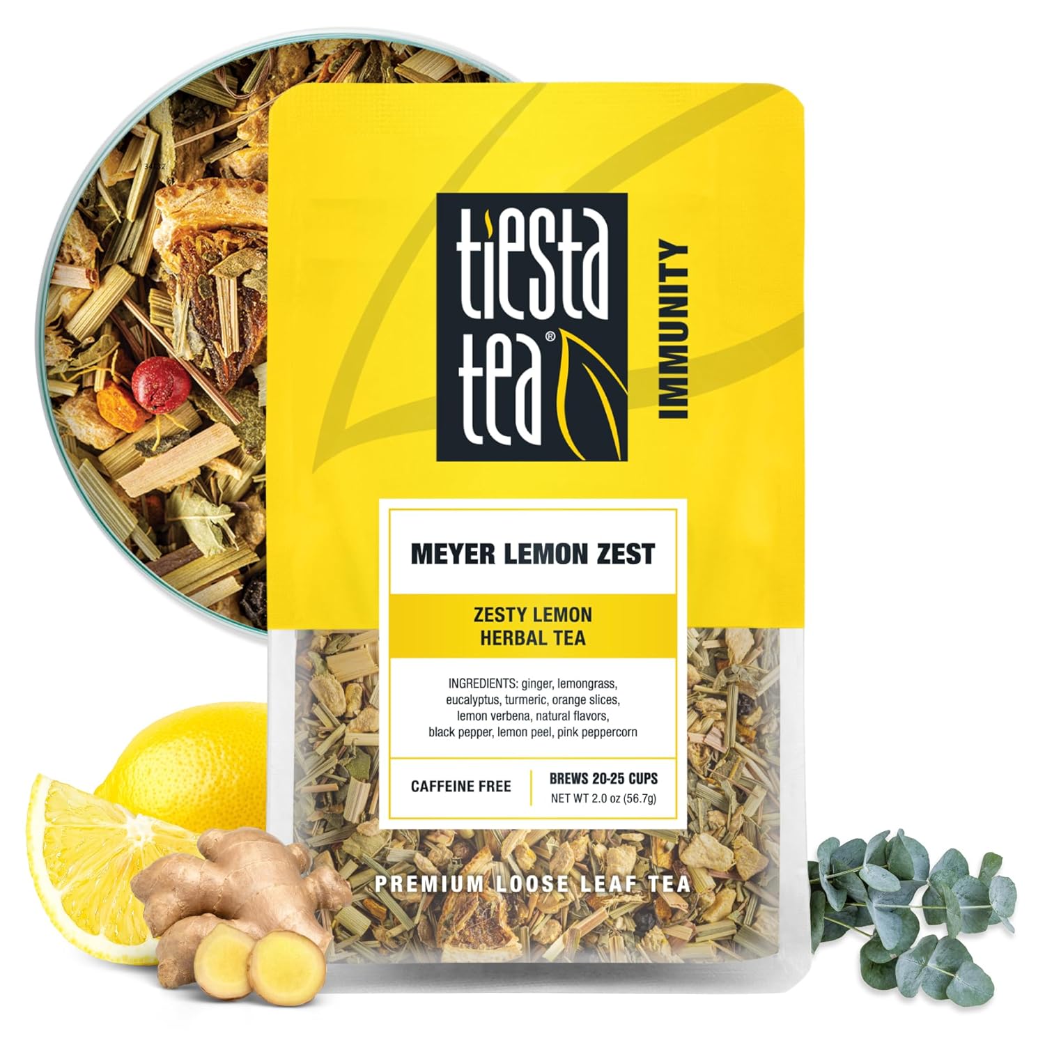 Tiesta Tea - Meyer Lemon Zest | Zesty Lemon Herbal Tea | Premium Loose Leaf Tea Blend | Caffeine Free Herbal Tea | Make Hot Or Iced & Up To 25 Cups - 2 Oz Resealable Pouch