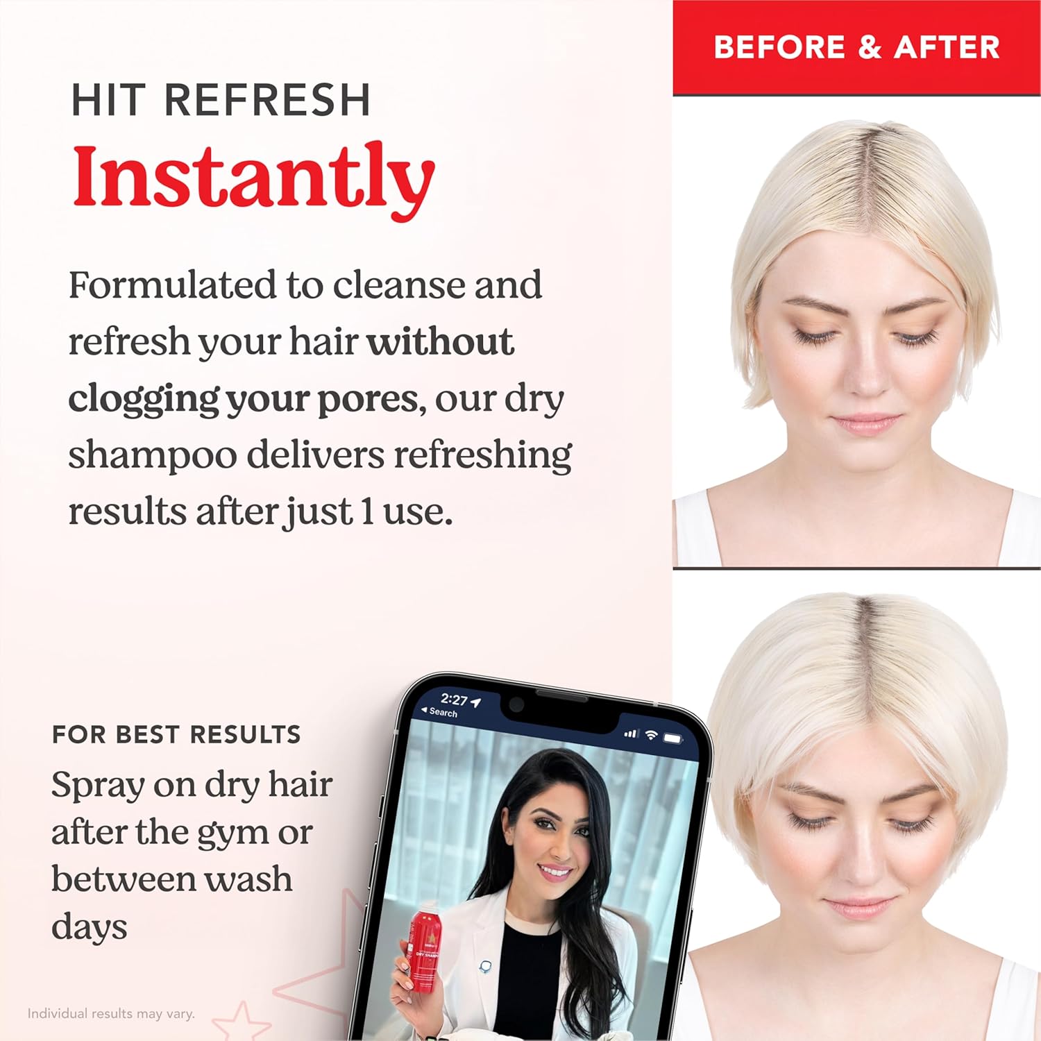 Hairtamin Vitamin Infused Dry Shampoo For Women | Hair Texture Spray That Cleanses & Refreshes | Hair Complex For Healthy Thicker-Looking Hair | Procapil 3% & Vitamins For Scalp Health | Talc Free : Beauty & Personal Care