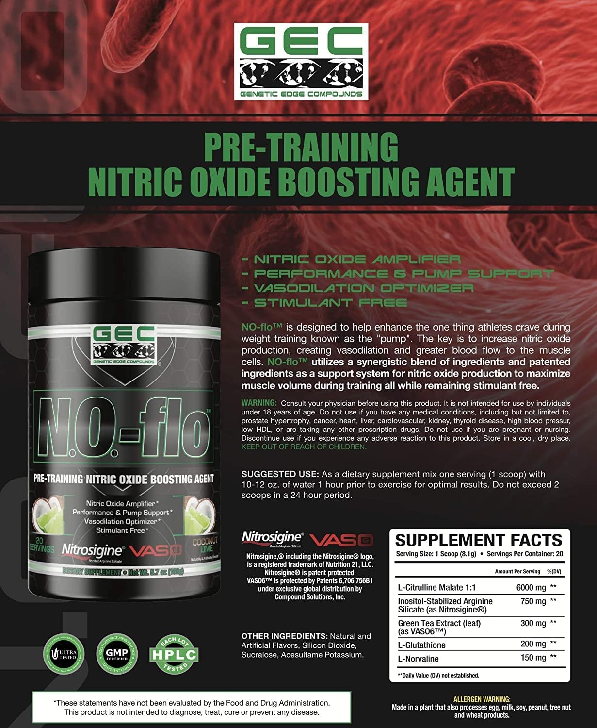 GEC N.O.- flo Nitric Oxide (Coconut Lime) : Health & Household