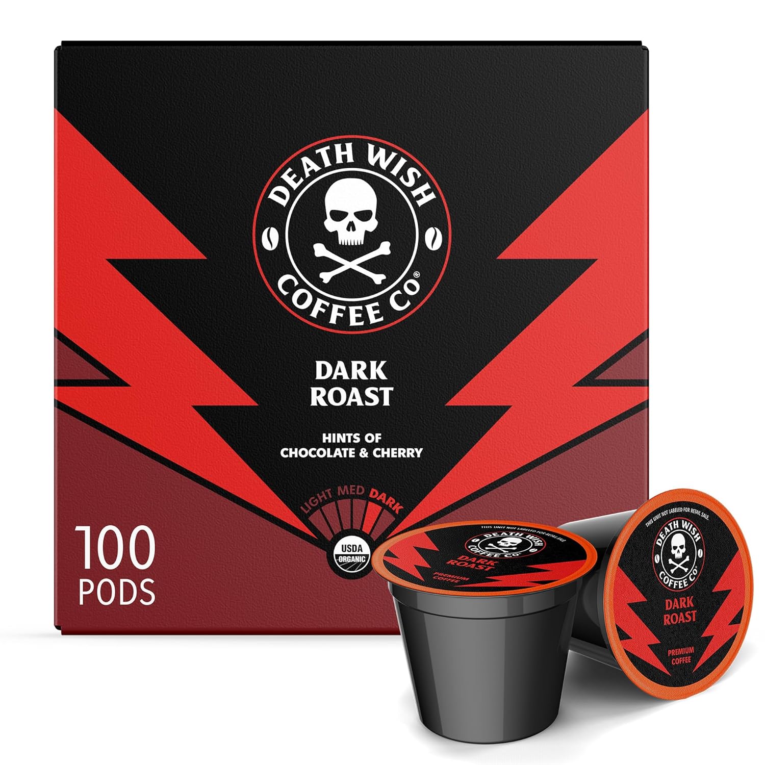 Death Wish Coffee - Single Serve Pods - Dark Roast Coffee Pods - Made With Usda Certified Organic - Extra Kick Of Caffeine (Dark Roast, 100 Count (Pack Of 1))