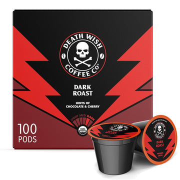 Death Wish Coffee - Single Serve Pods - Dark Roast Coffee Pods - Made With Usda Certified Organic - Extra Kick Of Caffeine (Dark Roast, 100 Count (Pack Of 1))