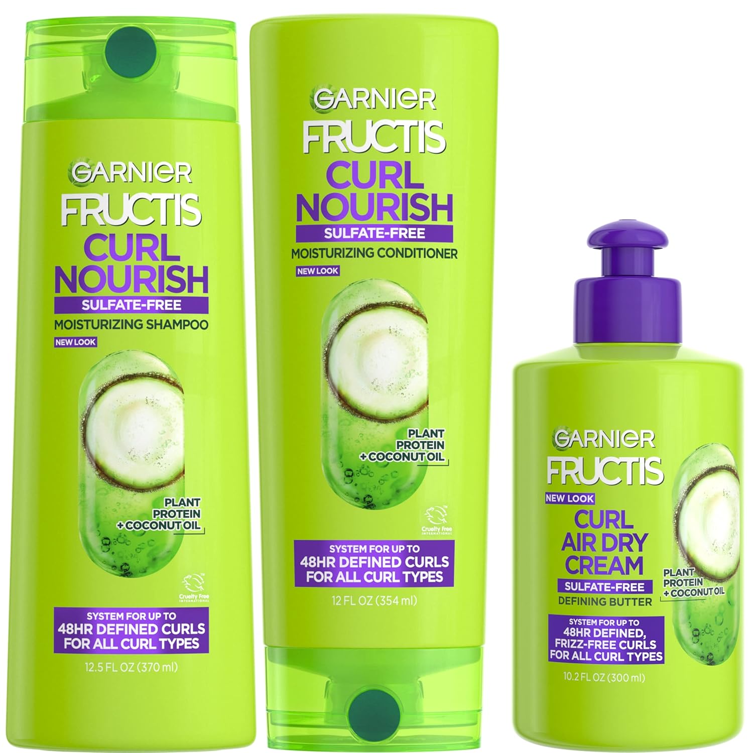 Garnier Fructis Curl Nourish Sulfate Free Moisturizing Shampoo, Conditioner + Air Dry Cream Defining Butter Set (3 Items), 1 Kit (Packaging May Vary)