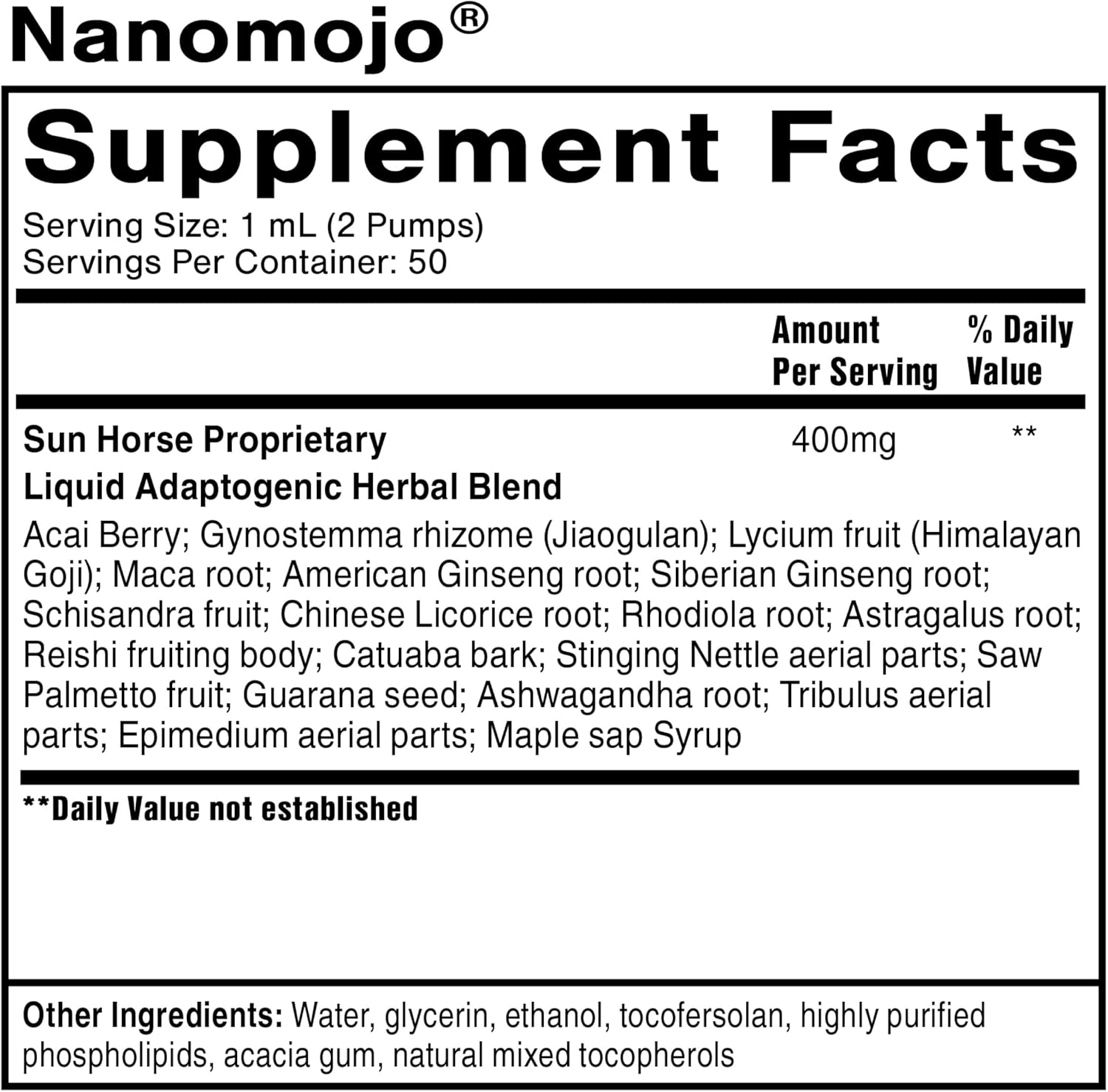 Quicksilver Scientific NanoMojo - Male-Specific Endurance Elixir & Energy Boost Support - 19 Herbs Including Epimedium for Men, Rhodiola Extract, Herbal Ginseng, and Adaptogenic Herbs (1.7oz / 50ml) : Health & Household