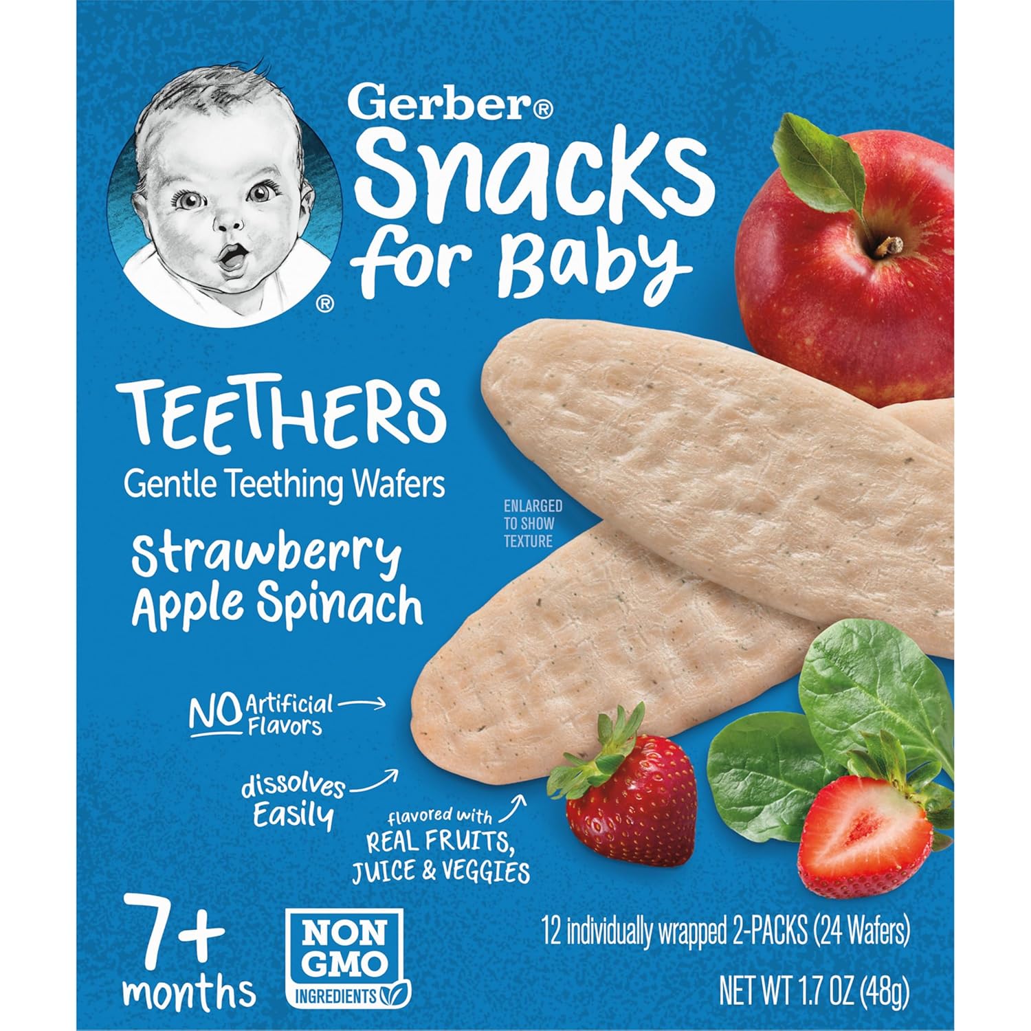 Gerber Snacks For Baby Teethers, Gentle Teething Wafers, Strawberry Apple Spinach, 1.7 Ounce, 12 Count Box (Pack Of 6)