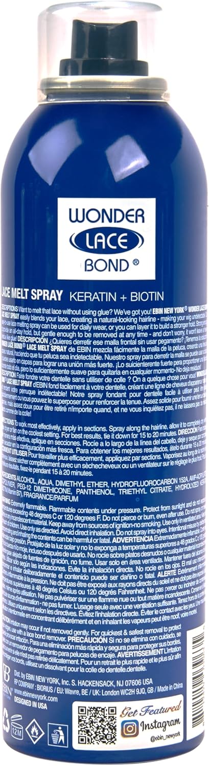 Ebin New York Wonder Lace Melt Aerosol Spray - Keratin + Biotin Infused (180Ml./ 6.08Oz) - Preserves Edges & Undetectable Lace | Long Lasting Hold | No Residue
