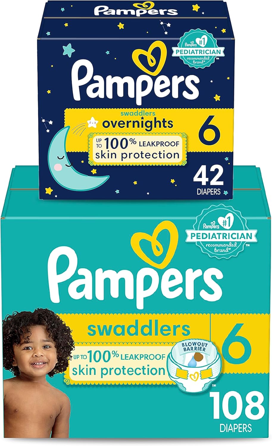 Pampers Disposable Diapers Size 6, Swaddlers One Month Supply (108 Count) + Overnight (42 Count)