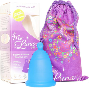 Most Customizable Menstrual Cup by MeLuna USA | Custom Fit for All Body Types | Reusable Comfortable Period Cups | Tampon Pad Alternative (Small, Blue with Ball Handle)