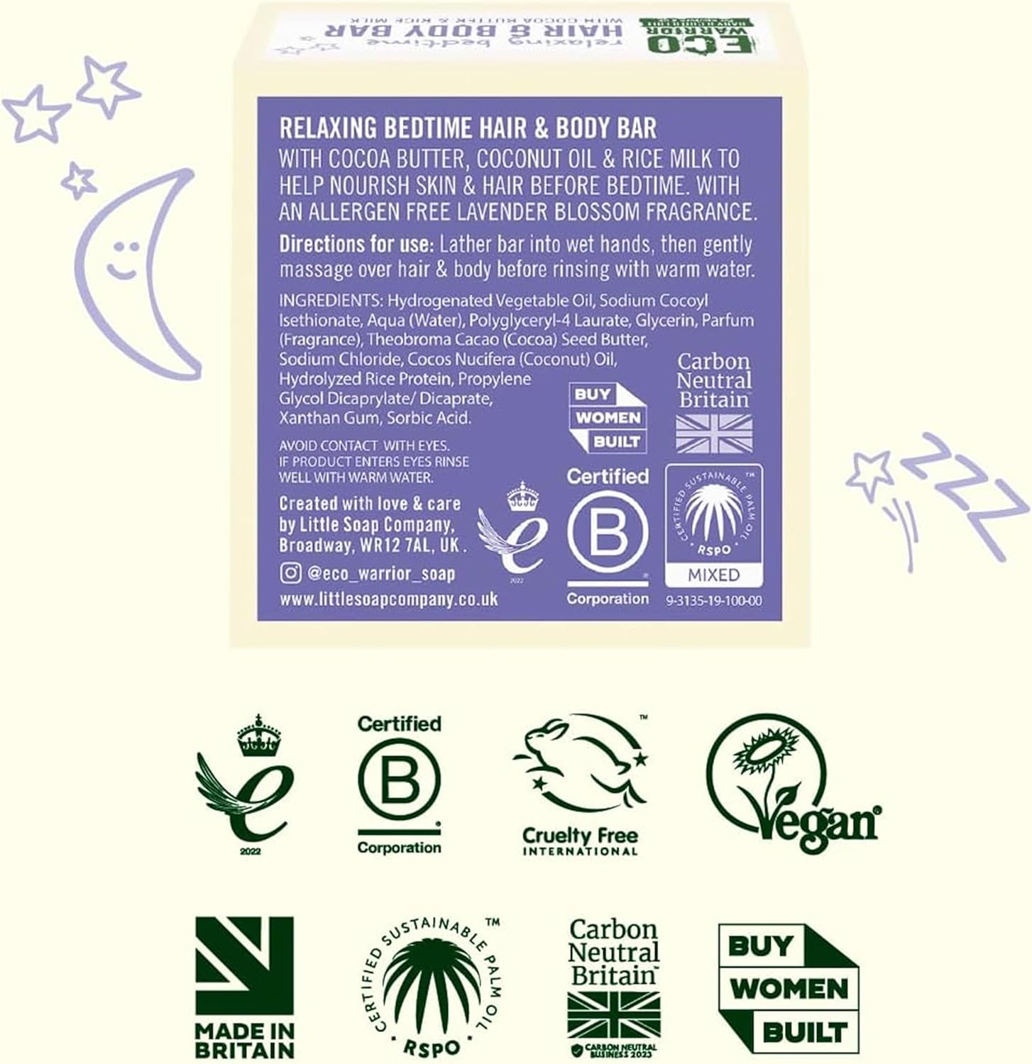 Eco Warrior Baby & Child Edit Relaxing Bedtime Hair & Body Bar (50g) | Hair Shampoo and Body Soap (2 in 1) | Lavender Blossom scent | Gentle, Eco Friendly, Vegan, Cruelty Free : Amazon.co.uk: Beauty