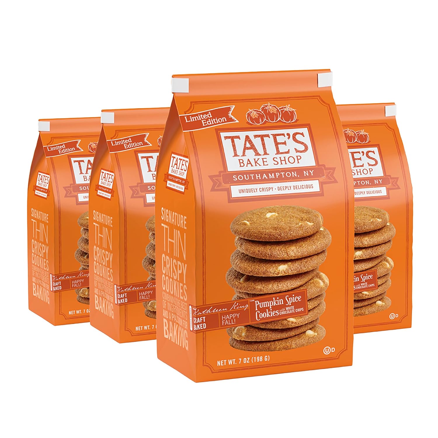 Tate'S Bake Shop Pumpkin Spice Cookies, Limited Edition Cookies, 4 - 6.5 Oz Bags