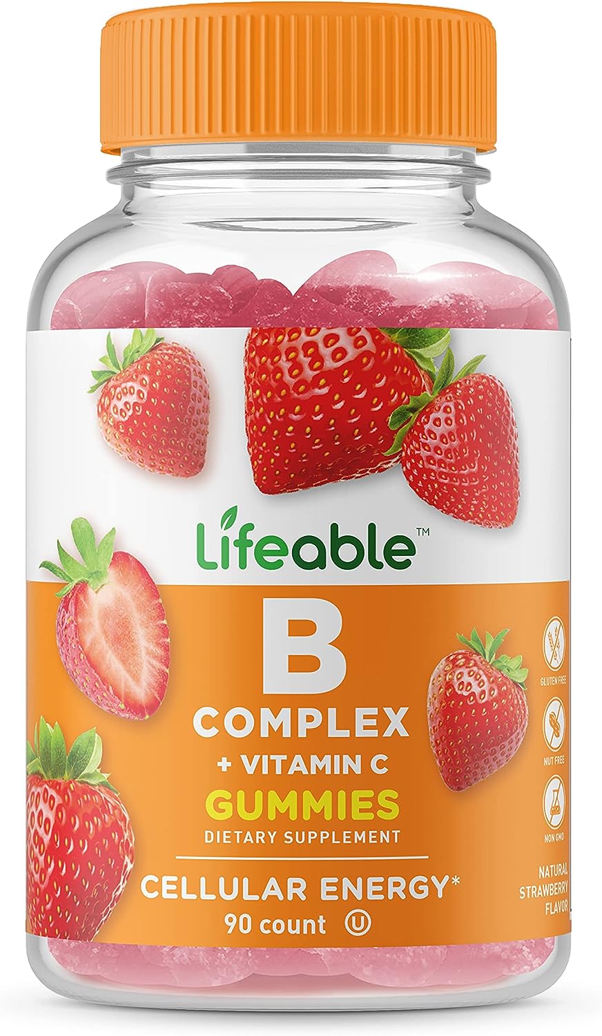 Lifeable Vitamin B Complex + Vitamin C Gummies - Great Tasting, Vegan, Energy Boost, Immune Support, Nerve Health - 6 B Vitamins + Vitamin C - Adult - 90 Gummies