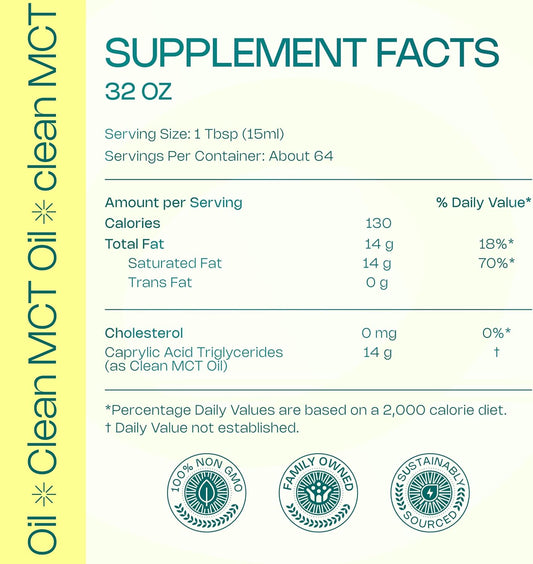 Levelup Clean Mct Oil - 100% Caprylic C8 For Energy, Focus, Weight Management, Gut Health, Brain Superfuel - Keto Supplement For Ketogenic Coffee And Ketones - Non-Gmo (32 Oz)
