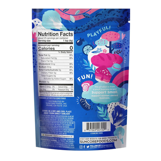Suncore Foods Blue Butterfly Pea Powder, Blue Food Coloring Powder, Gluten-Free, Non-GMO, 3.5oz (1 Pack)