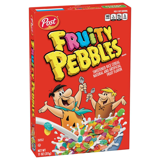 Pebbles Fruity PEBBLES Cereal, Fruity Kids Cereal, Gluten Free Rice Cereal for Kids, 11 OZ Cereal Box