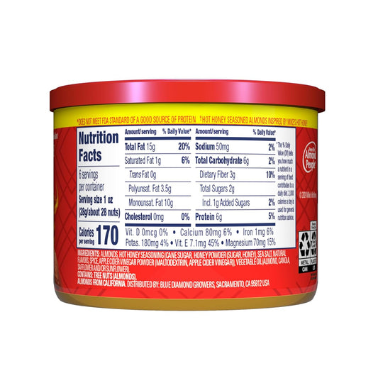 Blue Diamond Almonds, Made With Mike’S Hot Honey Infused With Chilies For A Perfect Sweet And Spicy Snack Nut Combination, 6Oz. Can