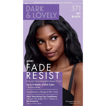 SoftSheen-Carson Dark and Lovely Fade Resist Rich Conditioning Hair Color, Permanent Hair Color, Up To 100 percent Gray Coverage, Brilliant Shine with Argan Oil and Vitamin E, Jet Black