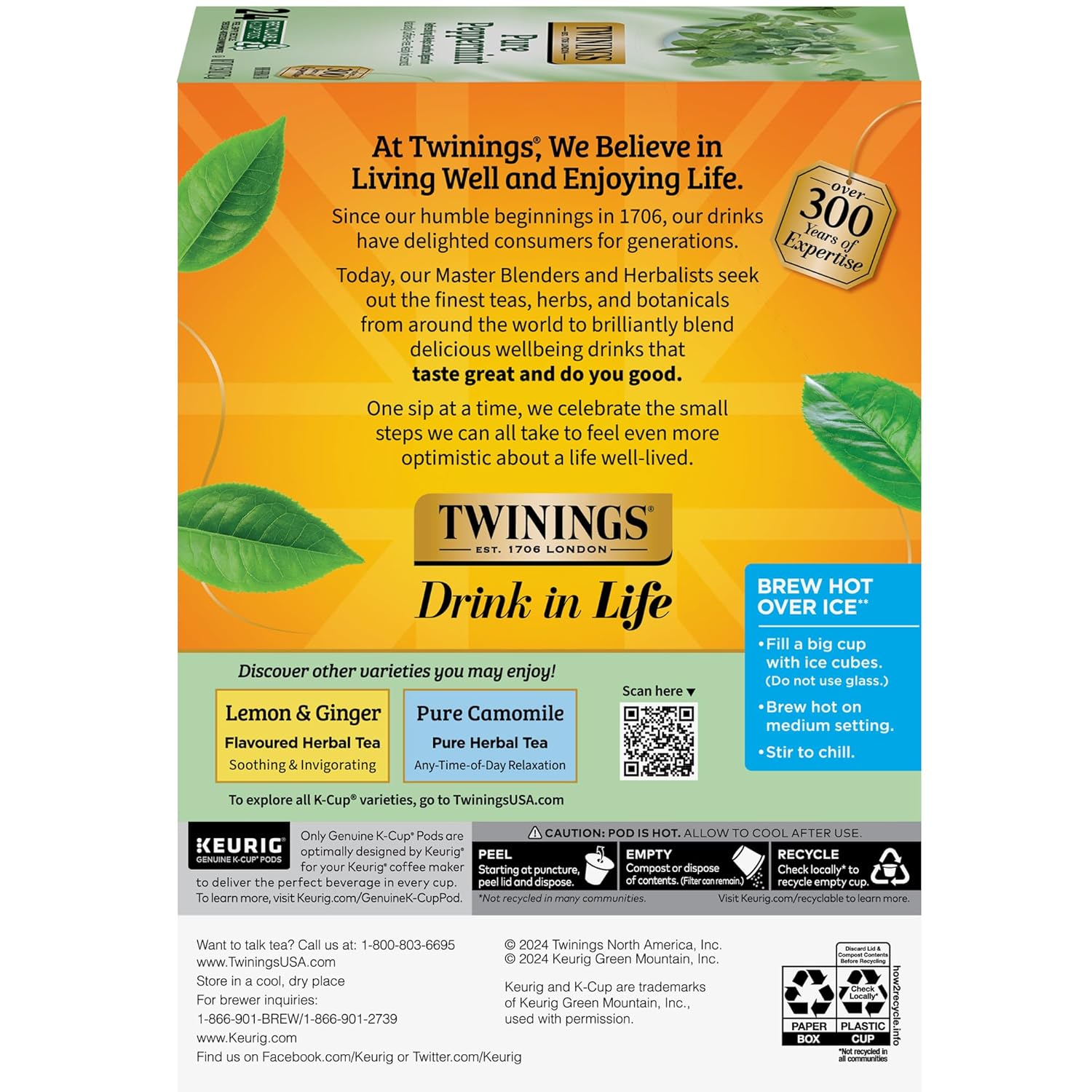 Twinings Pure Peppermint Herbal Tea K-Cup Pods For Keurig, 24 Count (Pack Of 1), Made With 100% Pure Peppermint, Naturally Caffeine-Free, Enjoy Hot Or Iced | Packaging May Vary