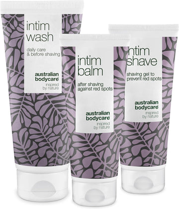 Intimate Shaving Kit – 3 Products To Get Rid Of Red Bumps, Spots And Ingrown Hairs After Shaving. Inside The Kit: Intim Wash 200Ml, Intim Shave 100Ml, Intim Balm Aftershave 100Ml | Australian Bodycare
