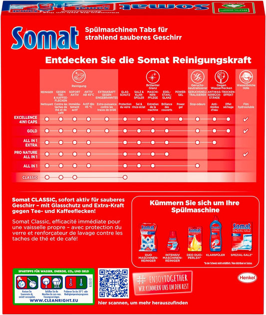 Somat Classic Dishwasher Tabs | XXL Pack - Dishwasher Tabs For Daily Cleaning Of Cutlery And Dishes | With Extra Power And Protection Against Glass Corrosion - 77 Tabs