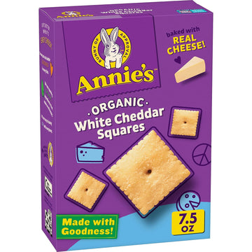 Annie'S Organic White Cheddar Squares Baked Snack Crackers, Baked With Real Cheese, 7.5 Oz