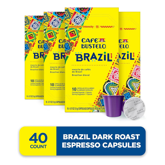 Café Bustelo Aluminum Espresso Capsules, Brazil Blend, Nespresso Originalline Compatible, Intensity 11, 40 Count