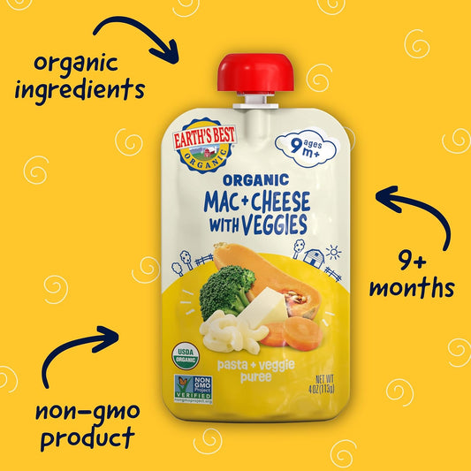 Earth'S Best Pasta + Veggie Puree Organic Mac + Cheese With Veggies 4 Oz Pouch (Pack Of 12)