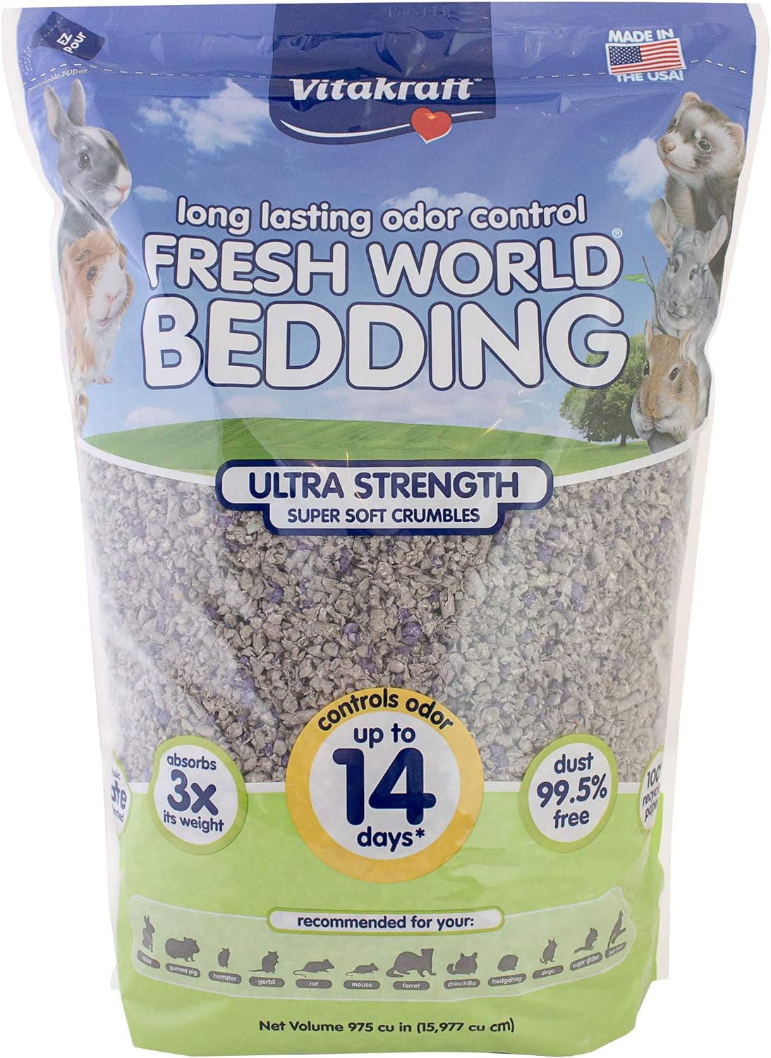 Vitakraft Fresh World Small Animal Bedding - Ultra Strength - Pet Bedding For Litter Boxes And Cages (16 L),Gray, 975 Cu In