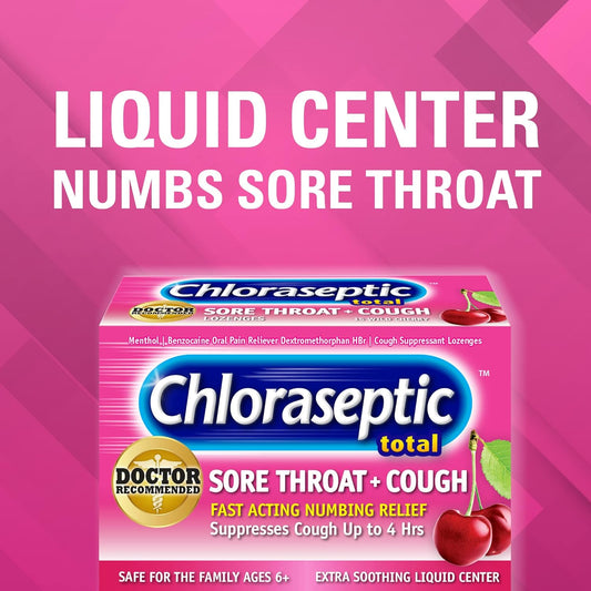 Chloraseptic Total Sore Throat + Cough Lozenges, Wild Cherry, 15 Count, 1 Pack