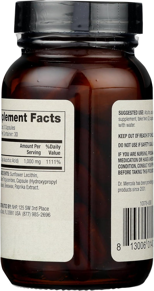 Dr. Mercola Liposomal Vitamin C Dietary Supplement, 30 Servings (60 Capsules), Immune Support, Non Gmo, Soy Free, Gluten Free