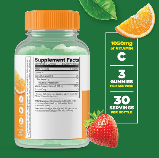 Lifeable Vitamin C - Great Tasting Natural Flavor Gummy Supplement - Vegetarian GMO-Free Chewable Vitamins - for Immune Support - 90 Gummies (1050 mg)